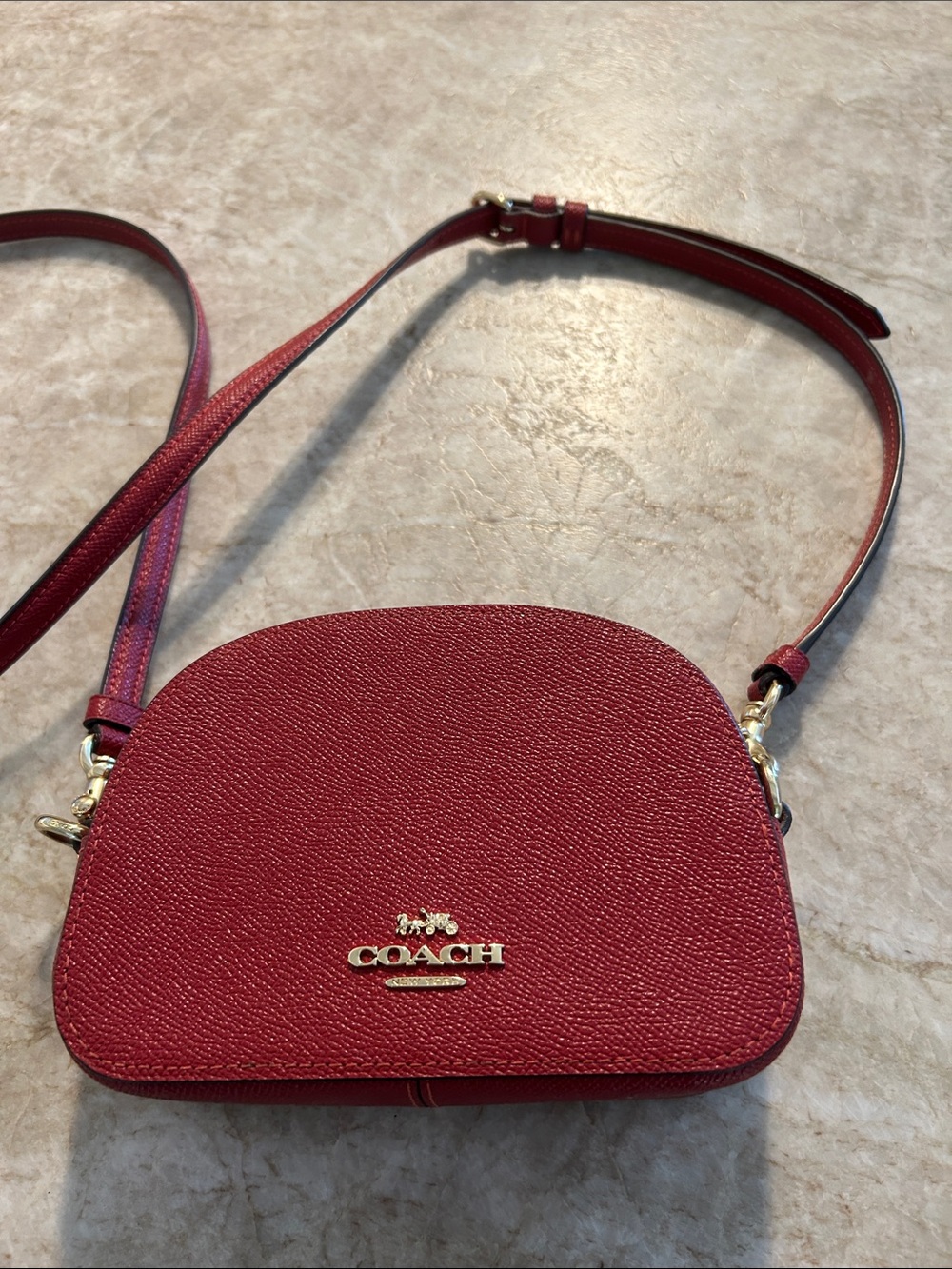 Coach Dark Red Pebbled Leather Crossbody Bag